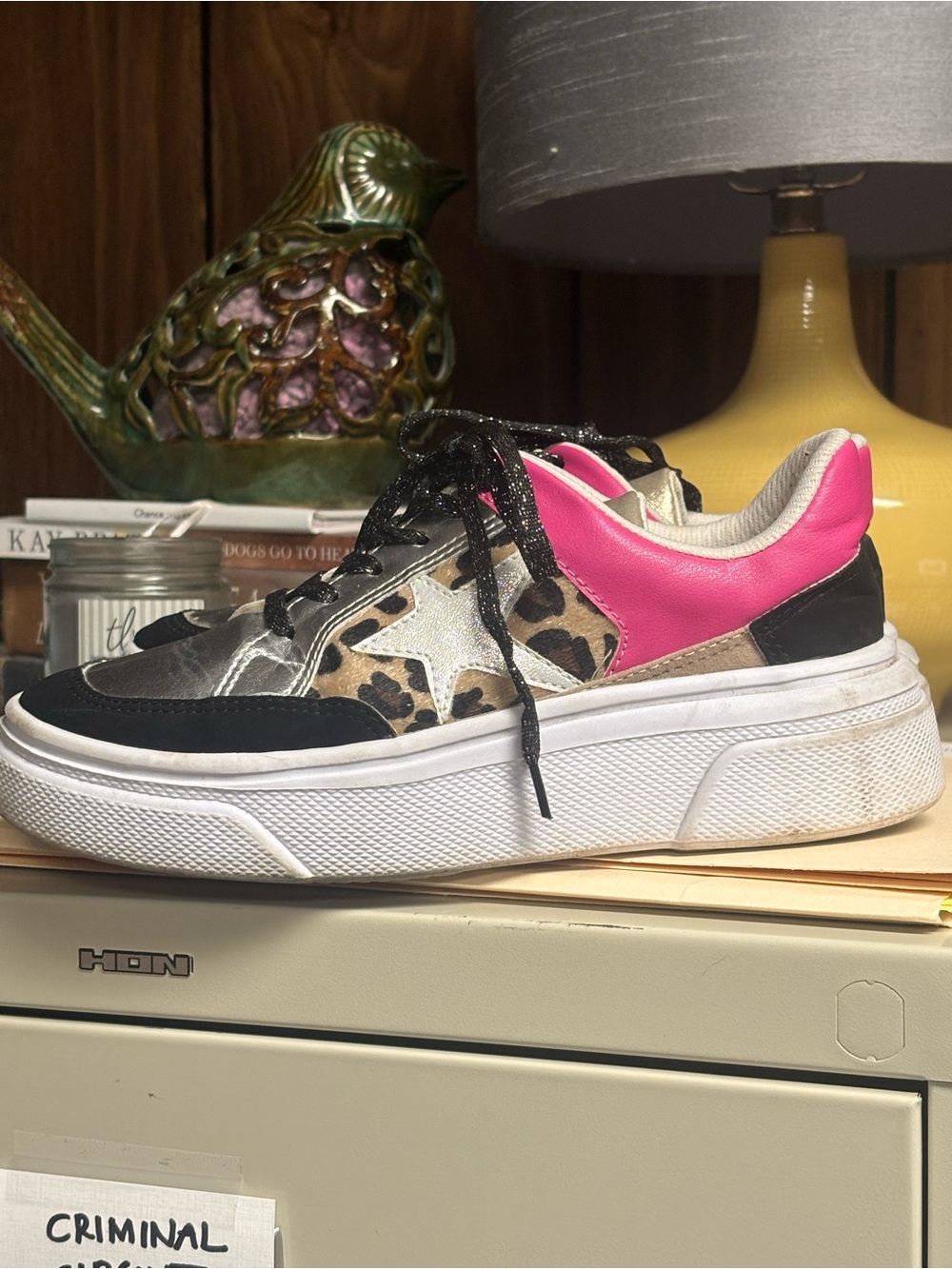 Women’s size 6 Michael Kors Leopard Print Platform Sneaker with Pink Accent